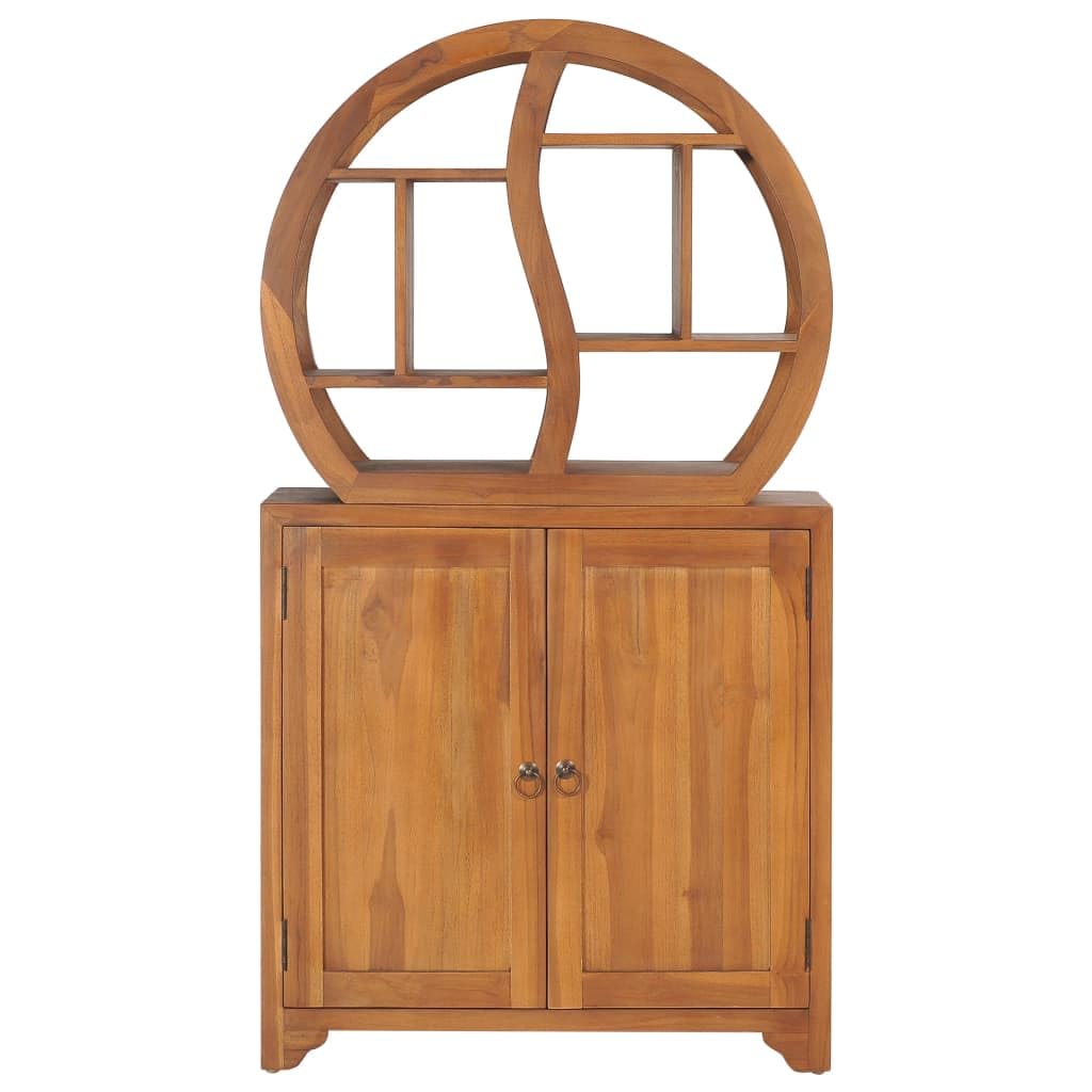 vidaXL Solid Teak Wood Cabinet with Yin Yang Shelf Design, Oriental Charm, Ideal for Organized Storage, Unique Wood Grains, Fine Sanded Appearance