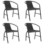 vidaXL Set of 4 Garden/Patio Stackable Chairs - Elegant Black Plastic Rattan with Robust Steel Frame Outdoor Armchairs