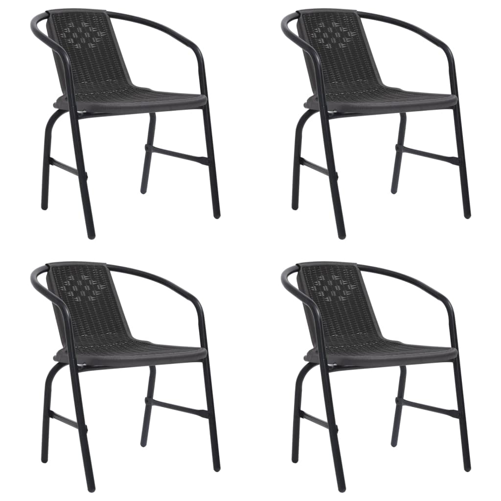 vidaXL Set of 4 Garden/Patio Stackable Chairs - Elegant Black Plastic Rattan with Robust Steel Frame Outdoor Armchairs