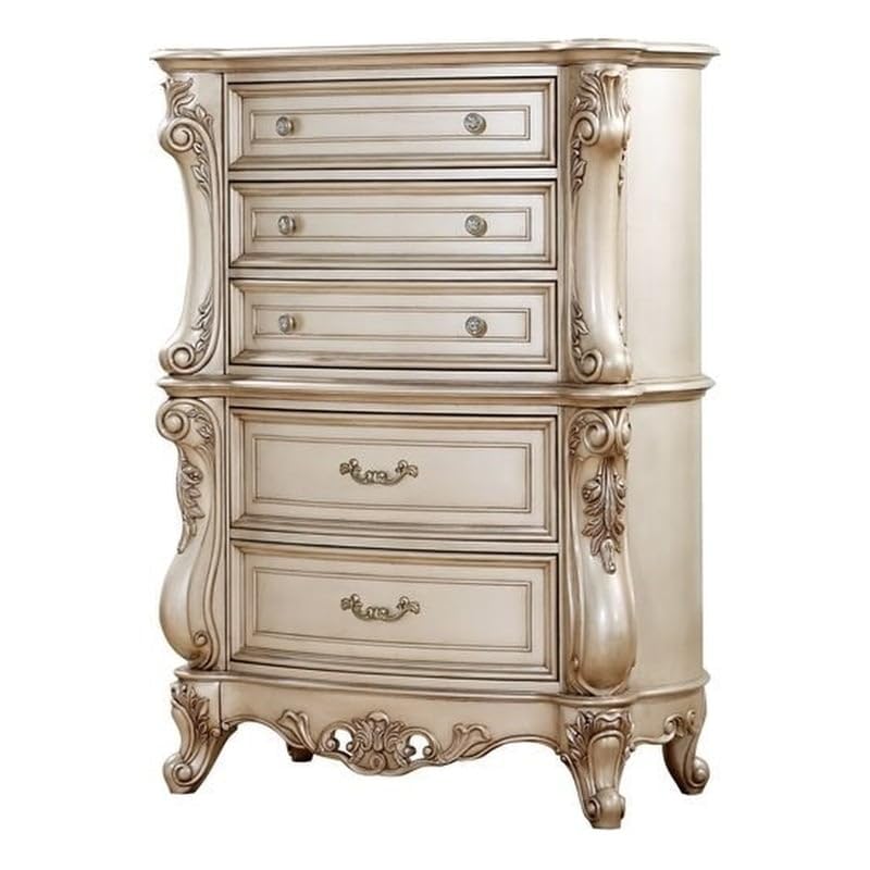 Acme Gorsedd 5-Drawer Wooden Chest in Golden Ivory