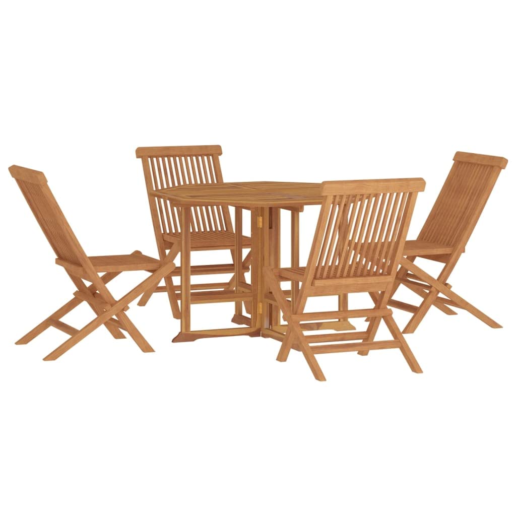 vidaXL 5 Piece Folding Patio Dining Set in Solid Teak Wood - Round Table, 4 Chairs, Outdoor Al Fresco Dining, Garden Patio Furniture, Portable and Foldable Design, Sturdy Wooden Frame