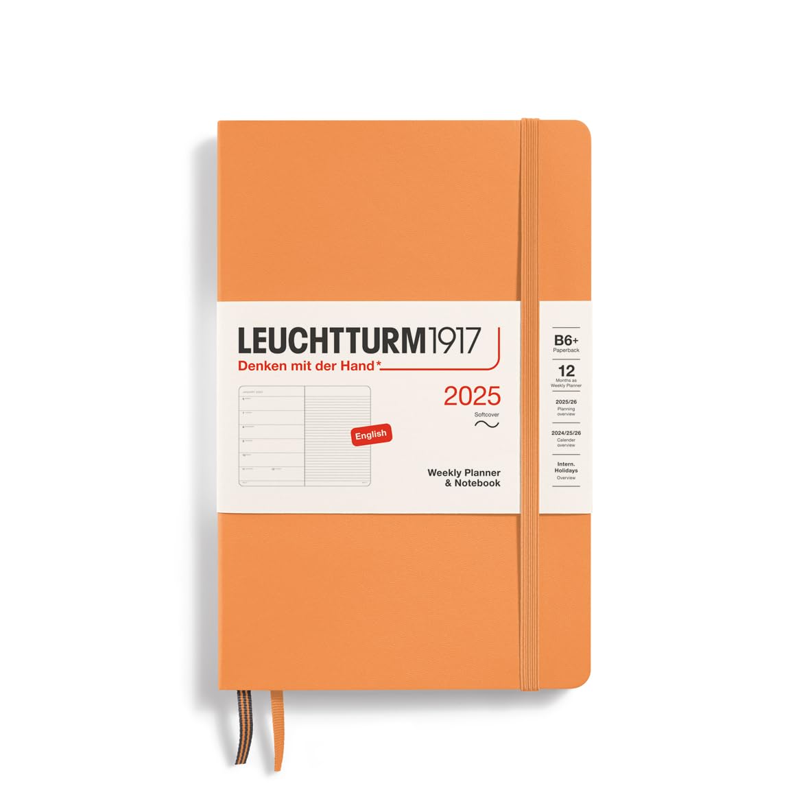 Leuchtturm1917 - Weekly Planner & Notebook 2025, Softcover, Paperback (B6+), Apricot (Jan 1 - Dec 31, 2025)
