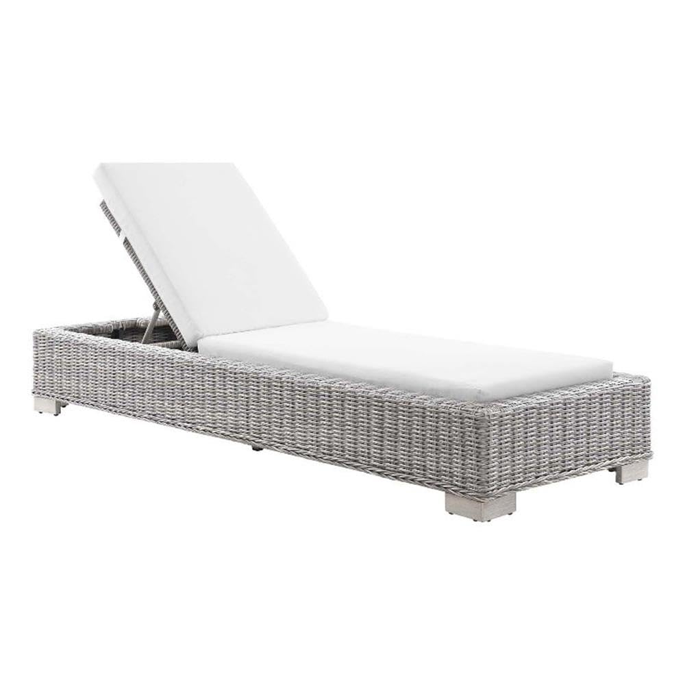 Conway Outdoor Patio Wicker Rattan Chaise Lounge in Light Gray White