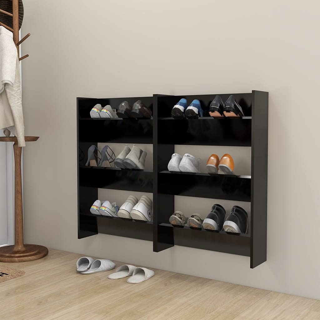 vidaXL Wall Shoe Cabinets 2 pcs Black 23.6x7.1x35.4 Engineered Wood