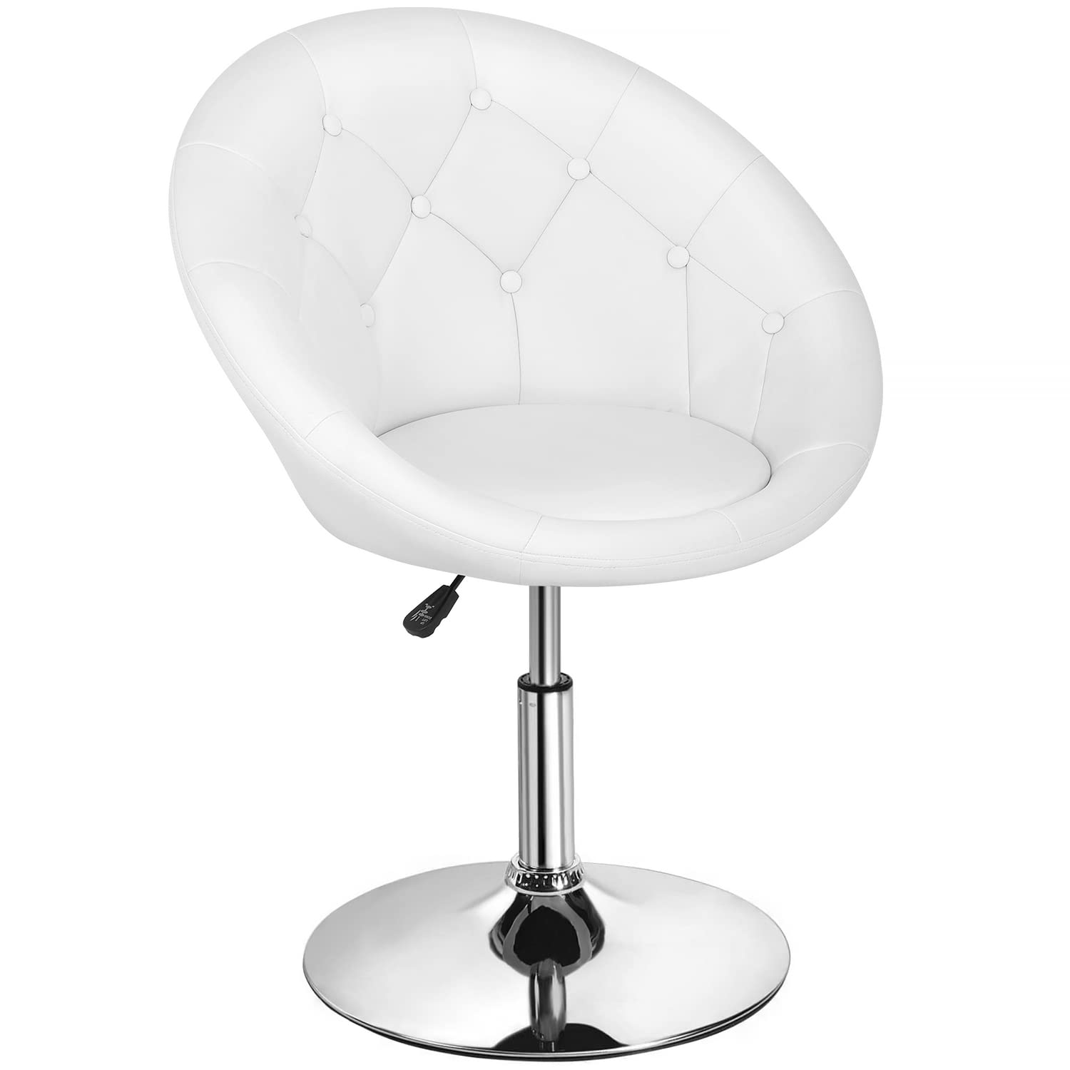 Living Room Vanity Chair Makeup Chair Swivel Accent Chair Round Back Height Adjustable Pu Leather Modern Chair For Makeup Room S