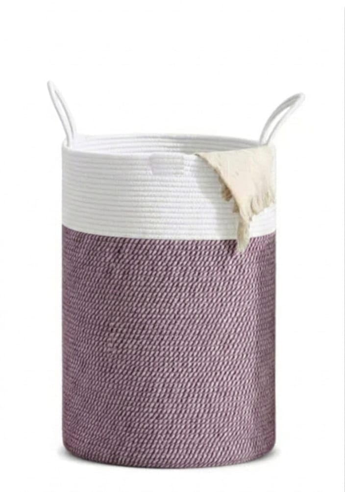 Woven Cotton Rope Laundry Basket 38x43 cm Purple White Large Hamper