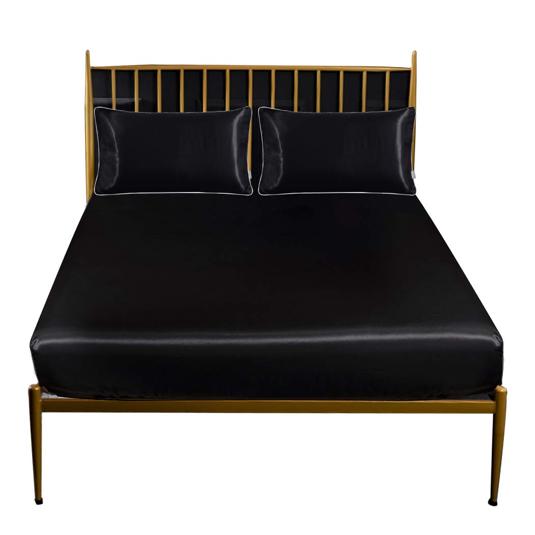 Thmyo 3-Piece Satin Bedding Set,Satin Fitted Sheet With Pillowcases,Soft Comfort Hypoallergenic Breathable Bedding Set (1 Fitted