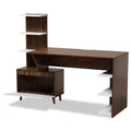 Baxton Studio Tobias Mid-Century Modern Two-Tone White and Walnut Brown Finished Wood Storage Computer Desk with Shelves