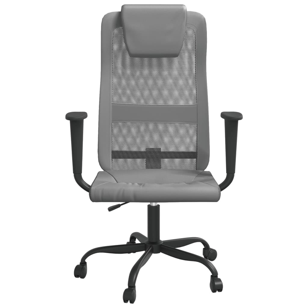vidaXL Gray Office Chair - Breathable Mesh Fabric and Faux Leather, Adjustable Height with 360-Degree Swivel, Rolling Castors, Solid Metal and Plywood Frame