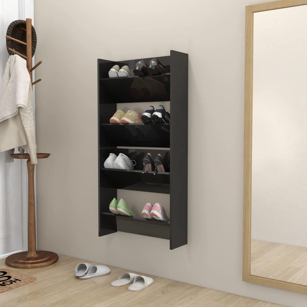 vidaXL Wall Shoe Cabinets 2 pcs High Gloss Black 23.6x7.1x23.6 Engineered Wood