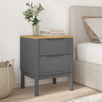 vidaXL Bedside Cabinet Floro Gray - Pine Wood Nightstand - 2 Drawers, 17.7"x15.4"x22.4" End Table, Rectangular Bedside Night Table, Bedroom Decor, Rustic Look