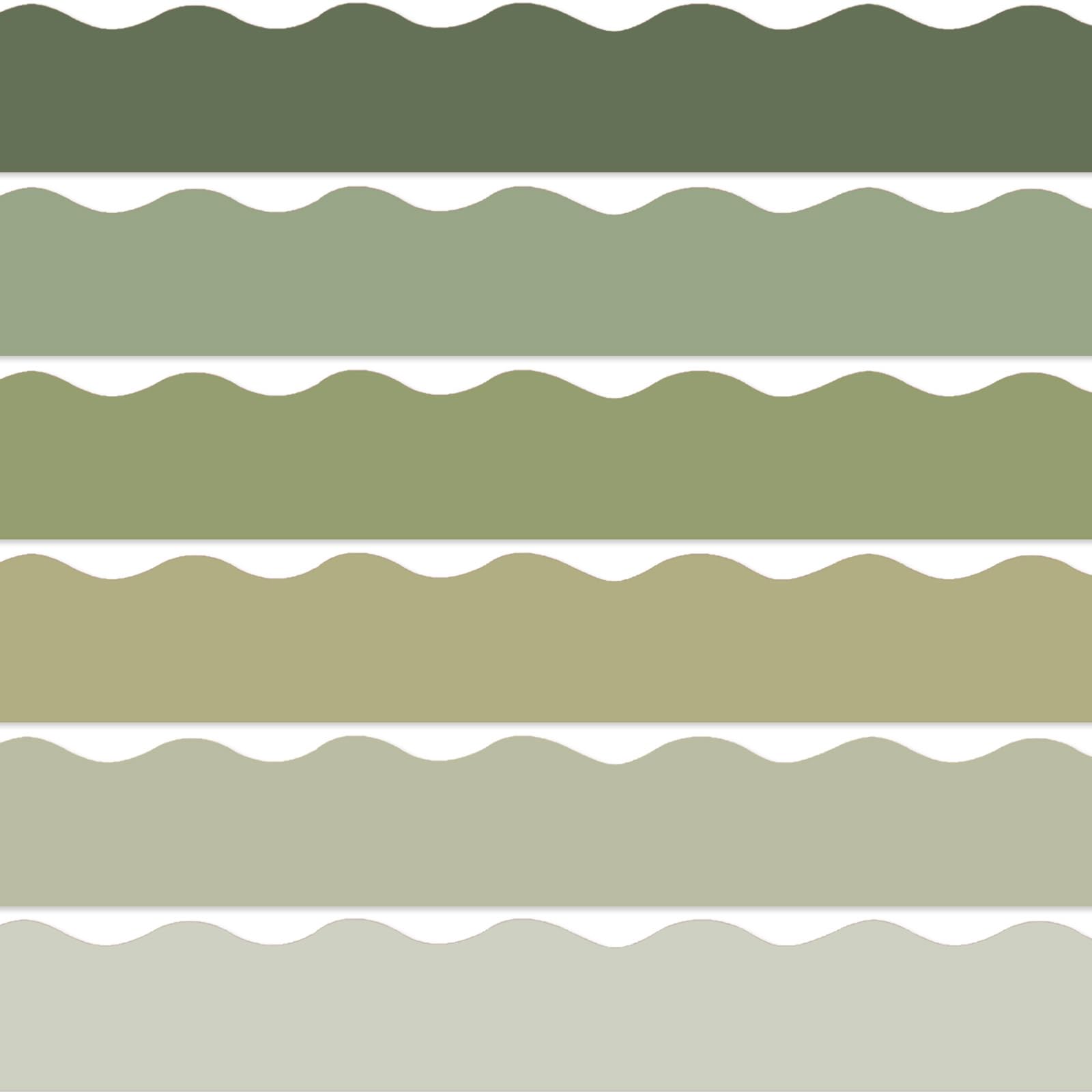 Whaline 69Ft Bulletin Border Stickers 6 Sage Green Color Classroom Scalloped Trim Border Self-Adhesive Boho Die-Cut Board Border
