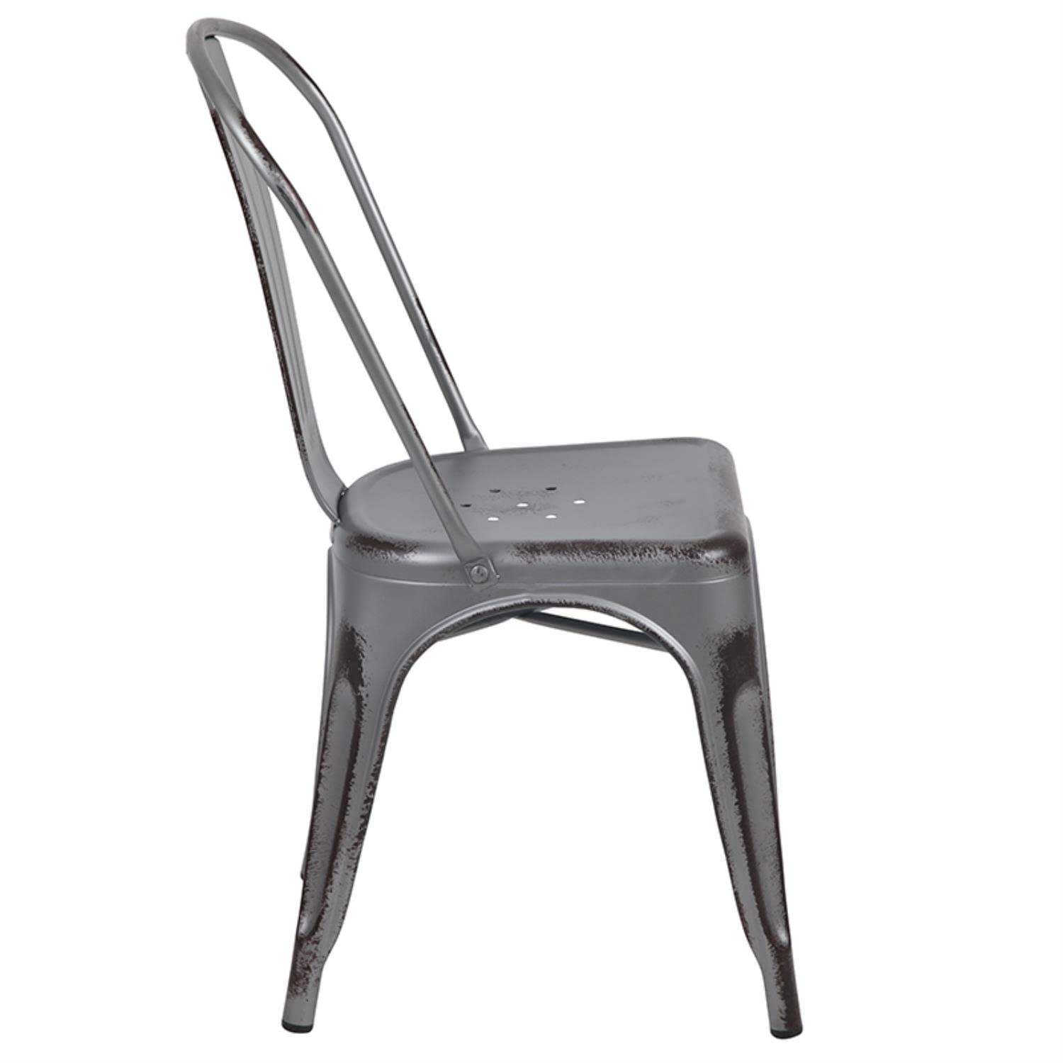 Flash Furniture Tenley Commercial Grade Distressed Silver Gray Metal Indoor-Outdoor Stackable Chair