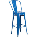 Flash Furniture Commercial Grade 23.75" Square Blue Metal Indoor-Outdoor Bar Table Set with 2 Stools with Backs