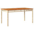 vidaXL Patio Table Beige Poly Rattan & Acacia Wood - Outdoor Dining Furniture for Garden, Backyard, Patio - UV-Resistant, 55.1"x31.5"x29.5"