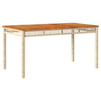 vidaXL Patio Table Beige Poly Rattan & Acacia Wood - Outdoor Dining Furniture for Garden, Backyard, Patio - UV-Resistant, 55.1"x31.5"x29.5"