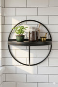 Modern Round Wall Shelf 41cm Metal Frame Wall Mounted Shelf with Wooden Platform | Decorative Circular Wall Rack for Living Room