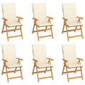vidaXL 6X Solid Teak Wood Patio Chairs with Cream Cushions Wooden Garden Outdoor Reclining Foldable Seating Dining Balcony Backyard Relaxing