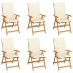vidaXL 6X Solid Teak Wood Patio Chairs with Cream Cushions Wooden Garden Outdoor Reclining Foldable Seating Dining Balcony Backyard Relaxing