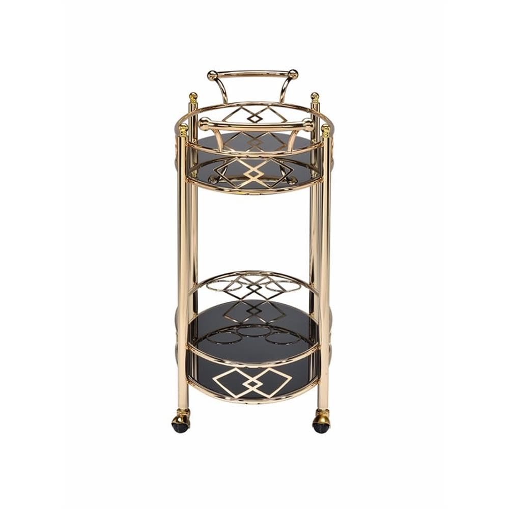 Acme Ottesen Oval Glass Top Serving Cart with 2 Shelves in Gold