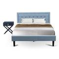 East West Furniture FN11Q-1HA15 2-Piece Platform Queen Bed Set Furniture with 1 Platform Bed and an End Table for Bedroom - Reliable and Durable Construction - Denim Blue Linen Fabric