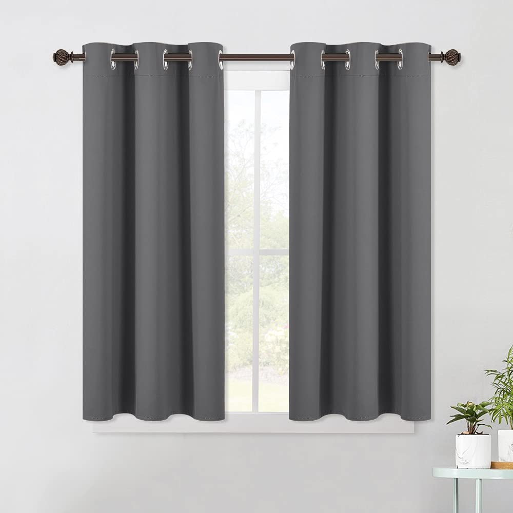 Nicetown Grey Kitchen Blackout Short Curtain Panels For Bedroom, Thermal Insulated Grommet Top Blackout Draperies And Drapes (2