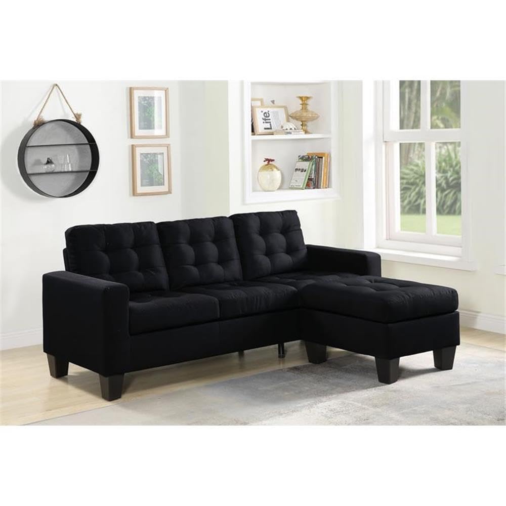 Acme Earsom Tufted Linen Fabric Upholstery Sofa with Ottoman in Black