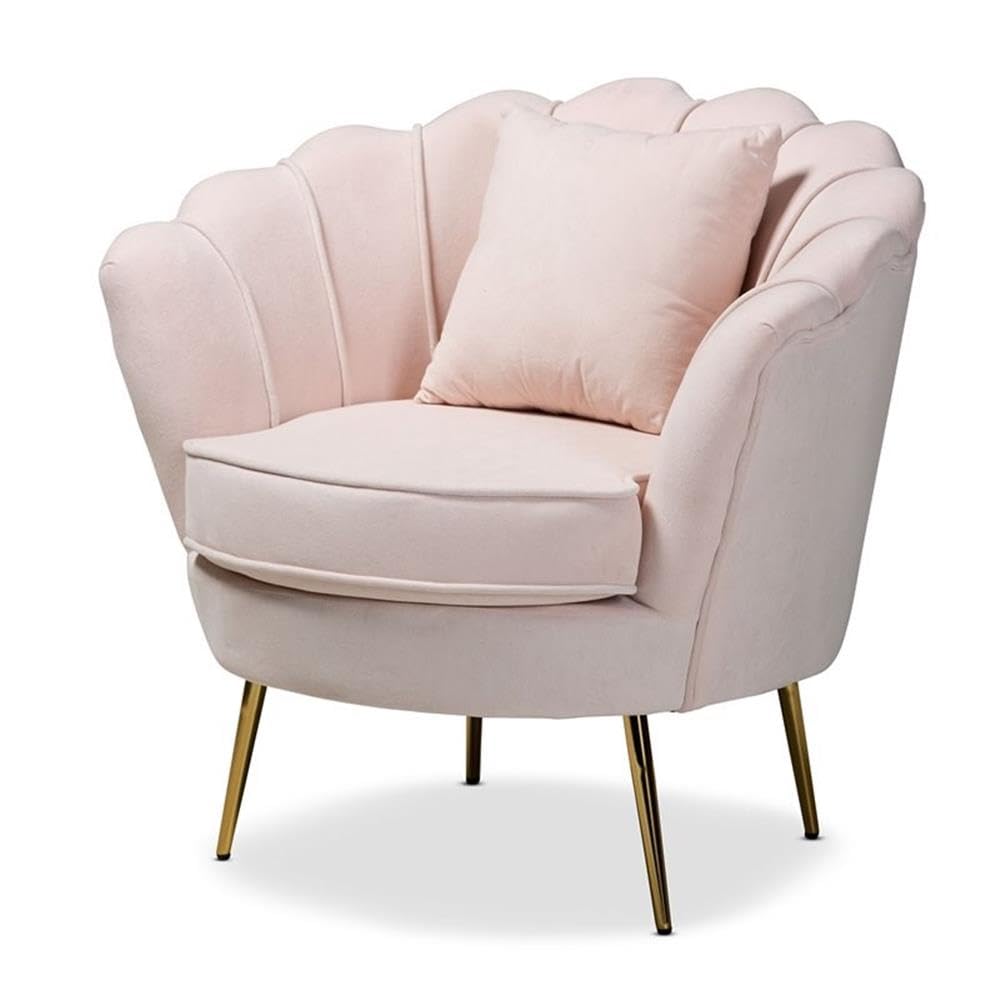Baxton Studio Garson Glam and Luxe Blush Pink Velvet Fabric Upholstered and Gold Metal Finished Accent Chair