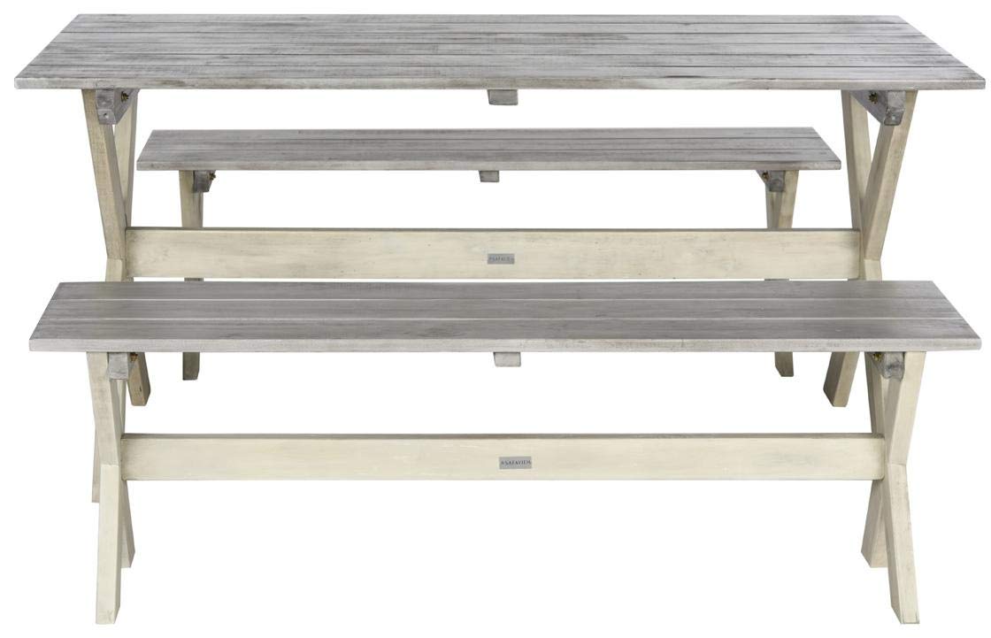 Safavieh Outdoor Collection Marina Grey and White 3-Piece Dining Set