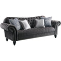Acme Gaura Velvet Tufted Sofa with Nail-Head Trim in Dark Gray