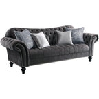 Acme Gaura Velvet Tufted Sofa with Nail-Head Trim in Dark Gray