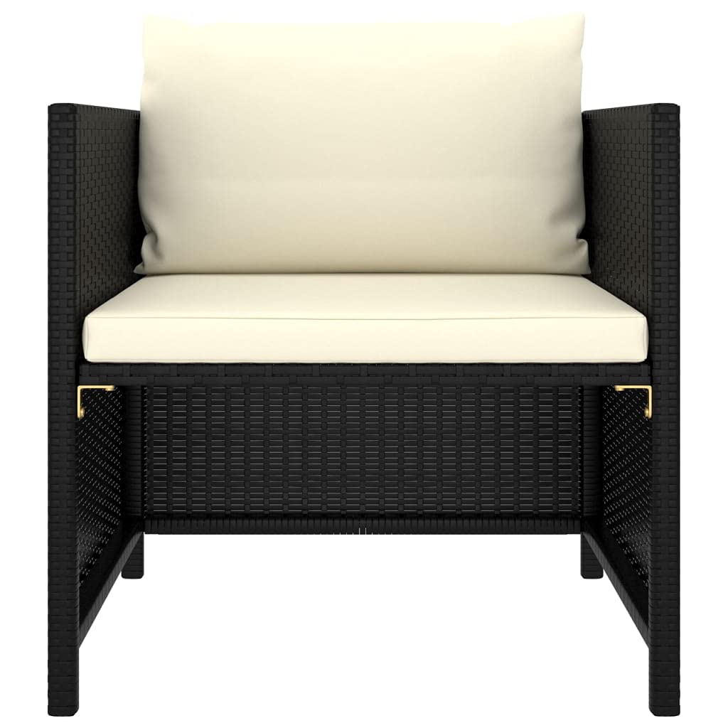 vidaXL Outdoor Patio Sofa with Cushions - Stylish & Functional Black Poly Rattan Garden Seat with Removable Cream White Cushions, Weather-Resistant & Lightweight