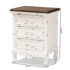 Baxton Studio Levron Classic and Traditional Walnut Brown and Antique White Finished Wood 3-Drawer Nightstand