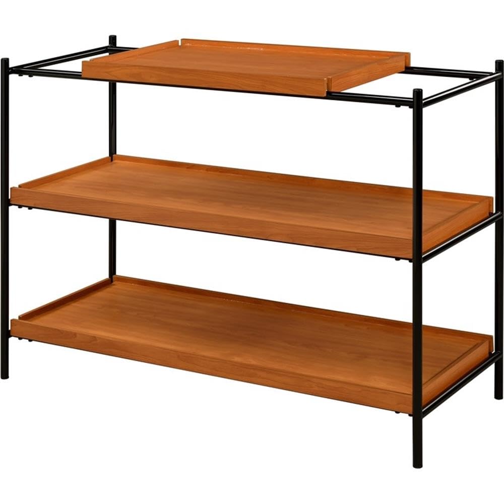 Acme Oaken Rectangular Wooden Sofa Table with 2 Shelves in Honey Oak and Black