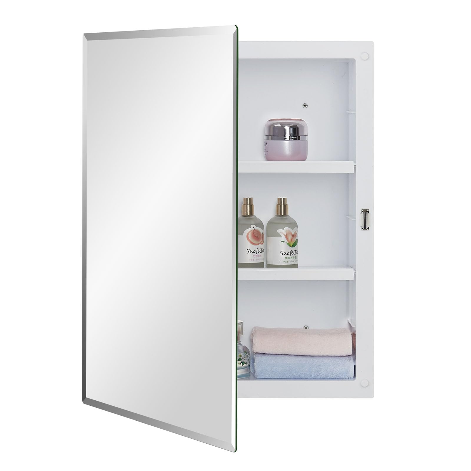 IDYLLOR Plastic Medicine Mirror Cabinet for Bathroom 16 x 26 inch, Surface and Recessed Mount