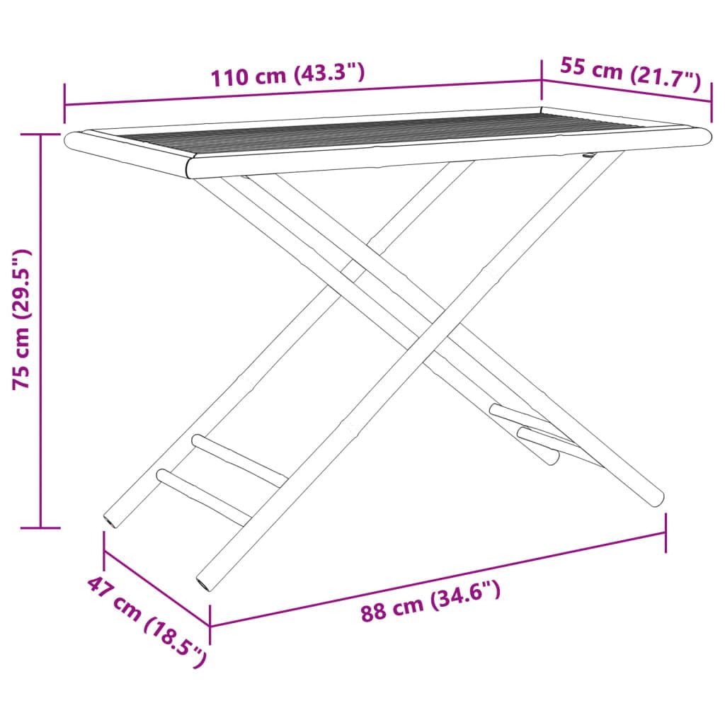 vidaXL Folding Patio Table - Bamboo, 43.3"x21.7"x29.5", Rectangular Folding Garden/Outdoor Table, Brown