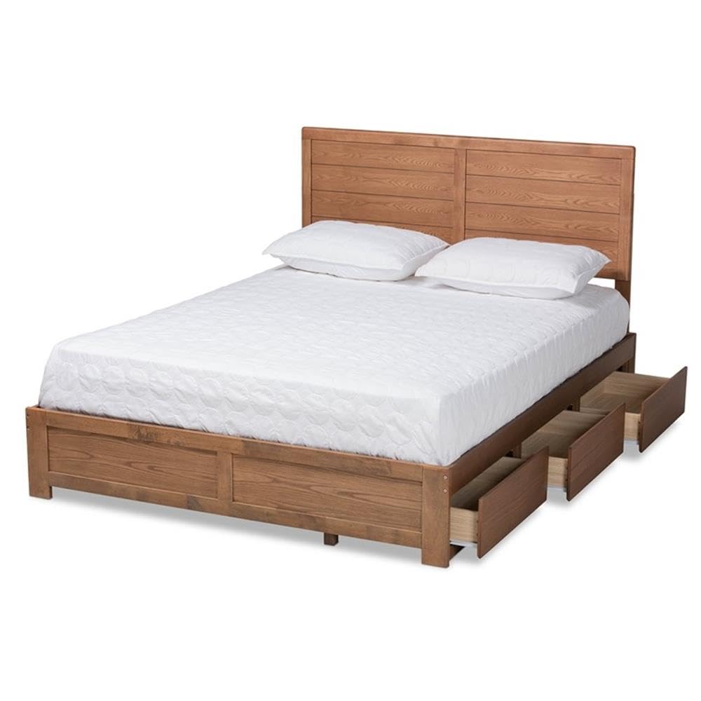 Baxton Studio Lisa Modern and Contemporary Transitional Ash Walnut Brown Finished Wood Queen Size 3-Drawer Platform Storage Bed