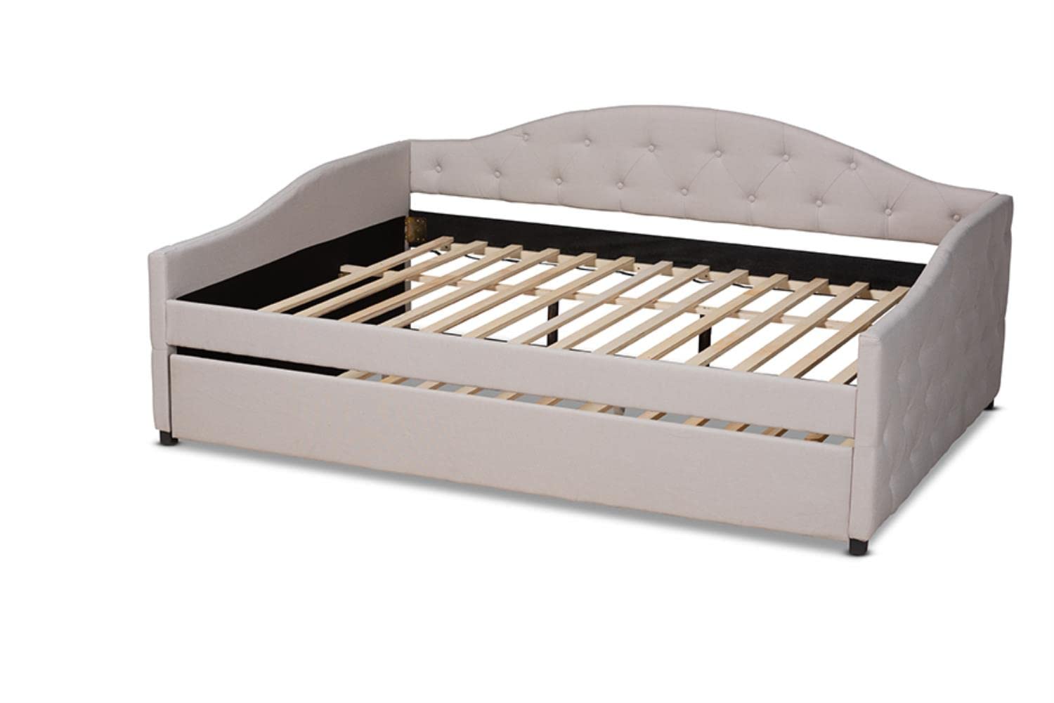 Baxton Studio Becker Modern and Contemporary Transitional Beige Fabric Upholstered Queen Size Daybed with Trundle