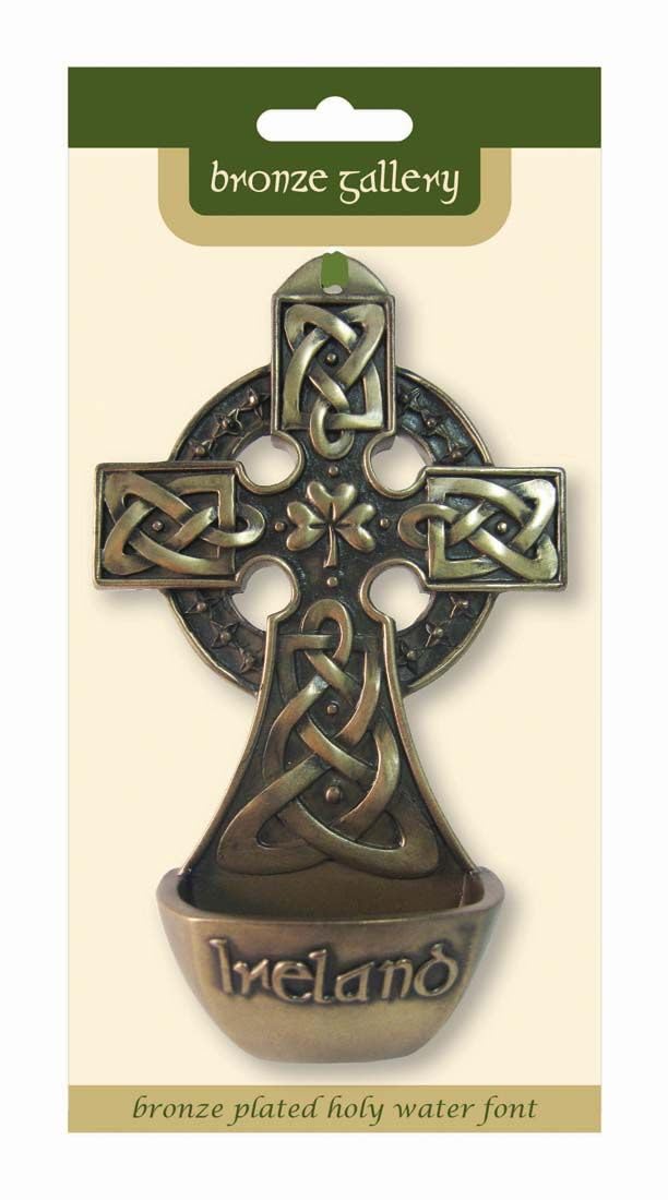 Royal Tara Bronze Plated Holy Water Font, Measuring 15.5cm in height by 9cm in width