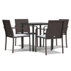 vidaXL 5-Piece Patio Dining Set - Weather-Resistant PE Rattan and Steel Construction, Brown and Cream Color Scheme, Tempered Glass Table & Comfortable Chairs with Cushions