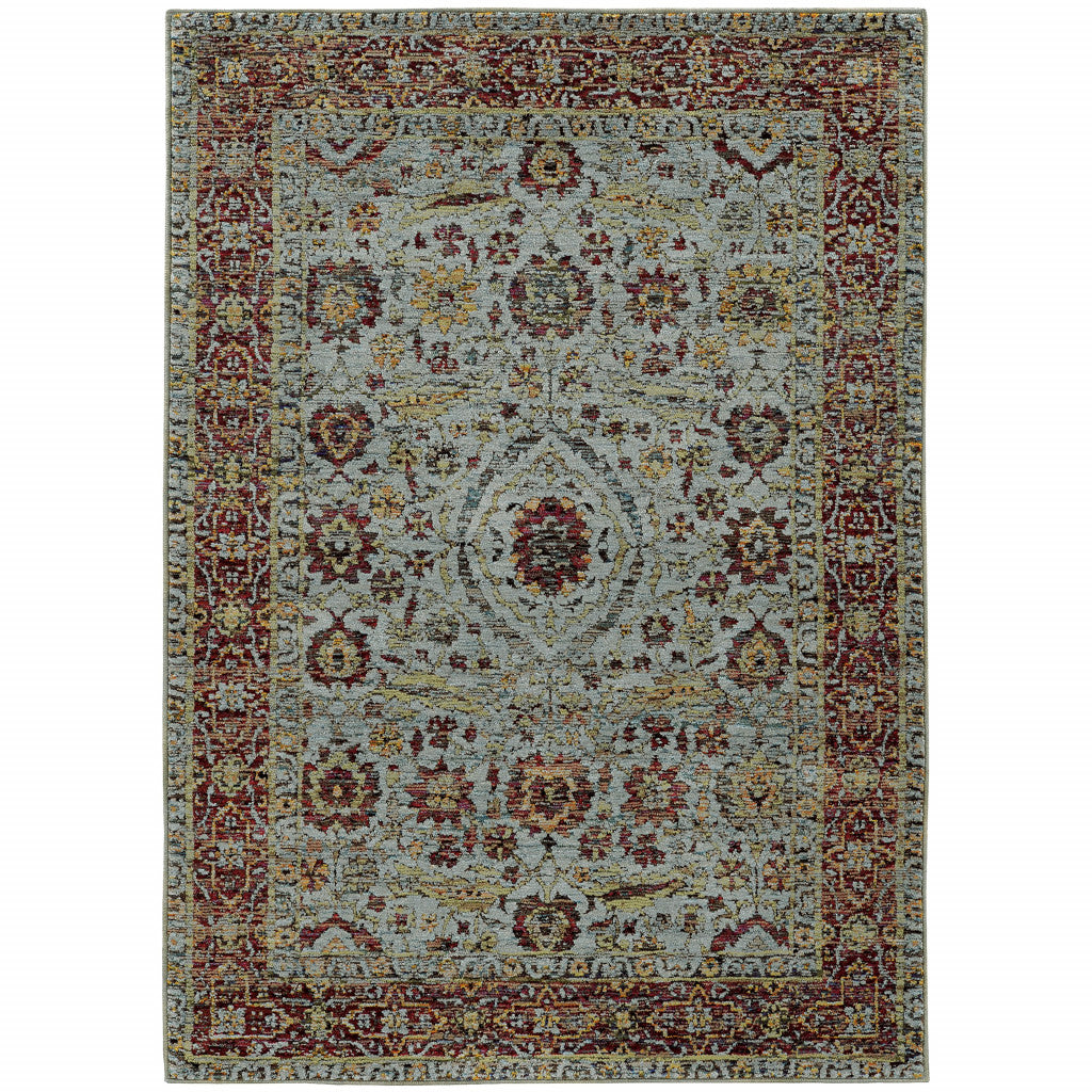HomeRoots 510004 9 x 12 ft. Blue Red Green & Gold Oriental Power Loom Stain Resistant Rectangle Area Rug