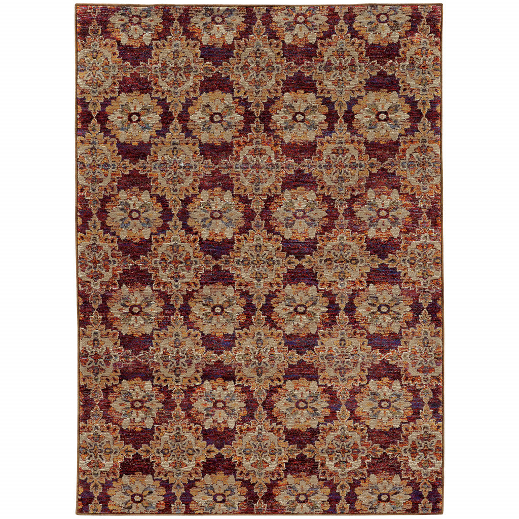 HomeRoots 510021 10 x 13 ft. Red & Gold Oriental Power Loom Stain Resistant Rectangle Area Rug