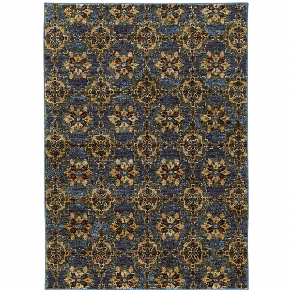 HomeRoots 510030 10 x 13 ft. Blue & Gold Oriental Power Loom Stain Resistant Rectangle Area Rug