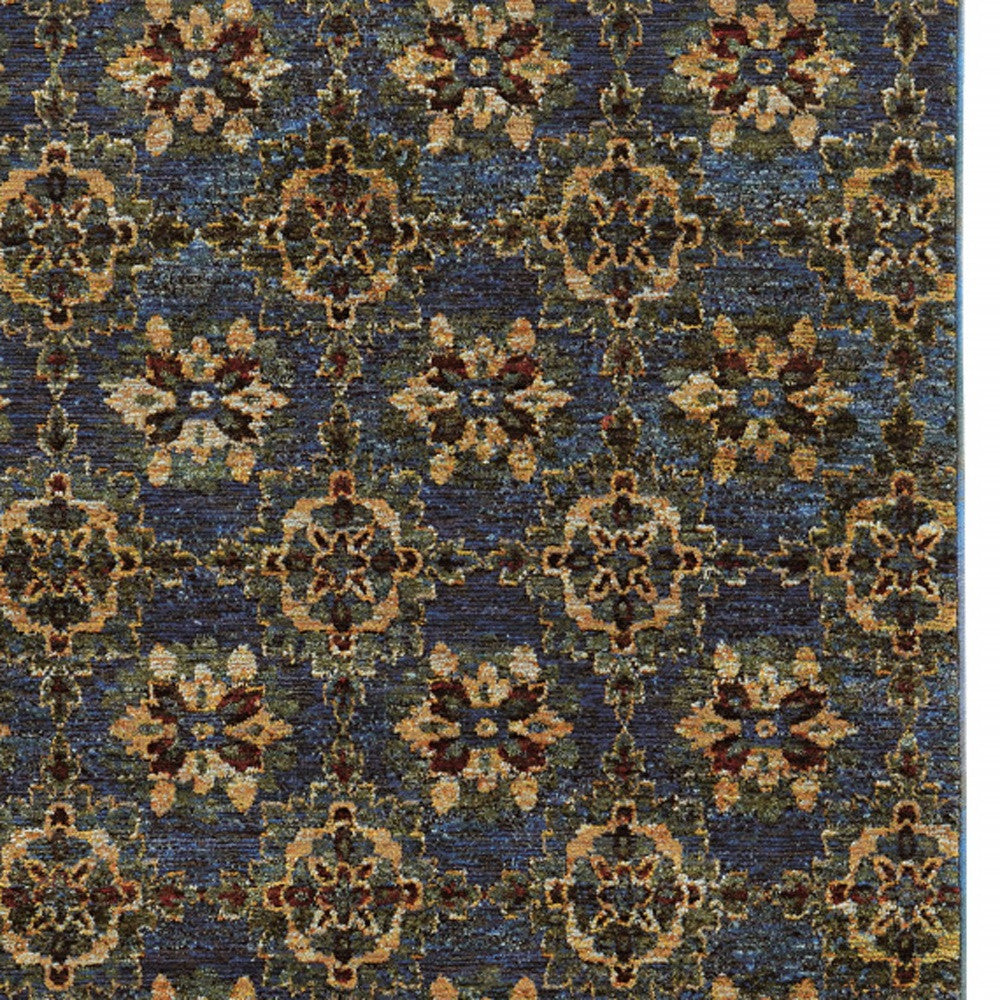 HomeRoots 510030 10 x 13 ft. Blue & Gold Oriental Power Loom Stain Resistant Rectangle Area Rug