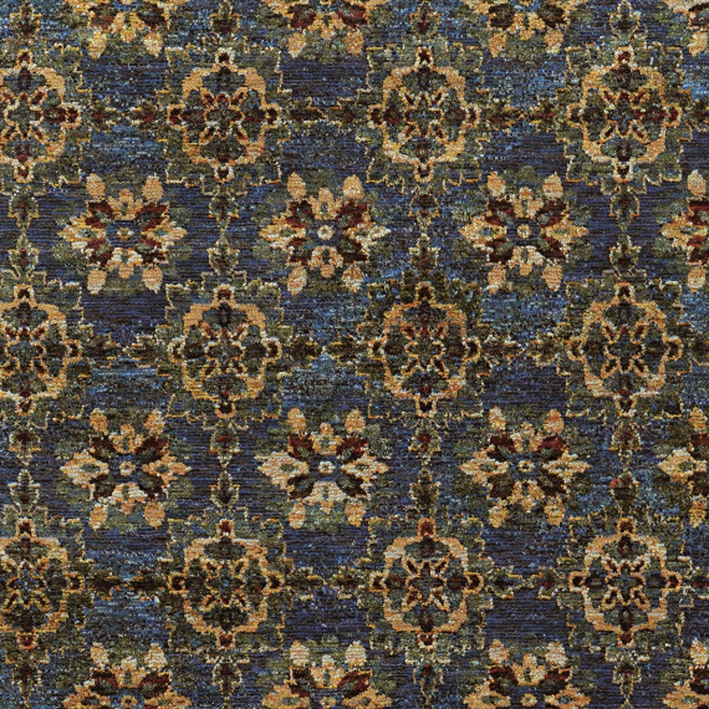 HomeRoots 510036 6 x 9 ft. Blue & Gold Oriental Power Loom Stain Resistant Rectangle Area Rug