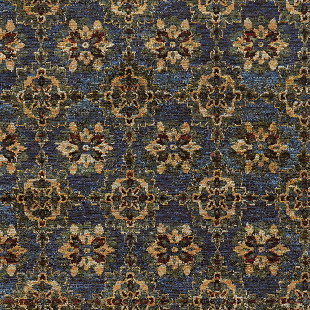 HomeRoots 510038 9 x 12 ft. Blue & Gold Oriental Power Loom Stain Resistant Rectangle Area Rug