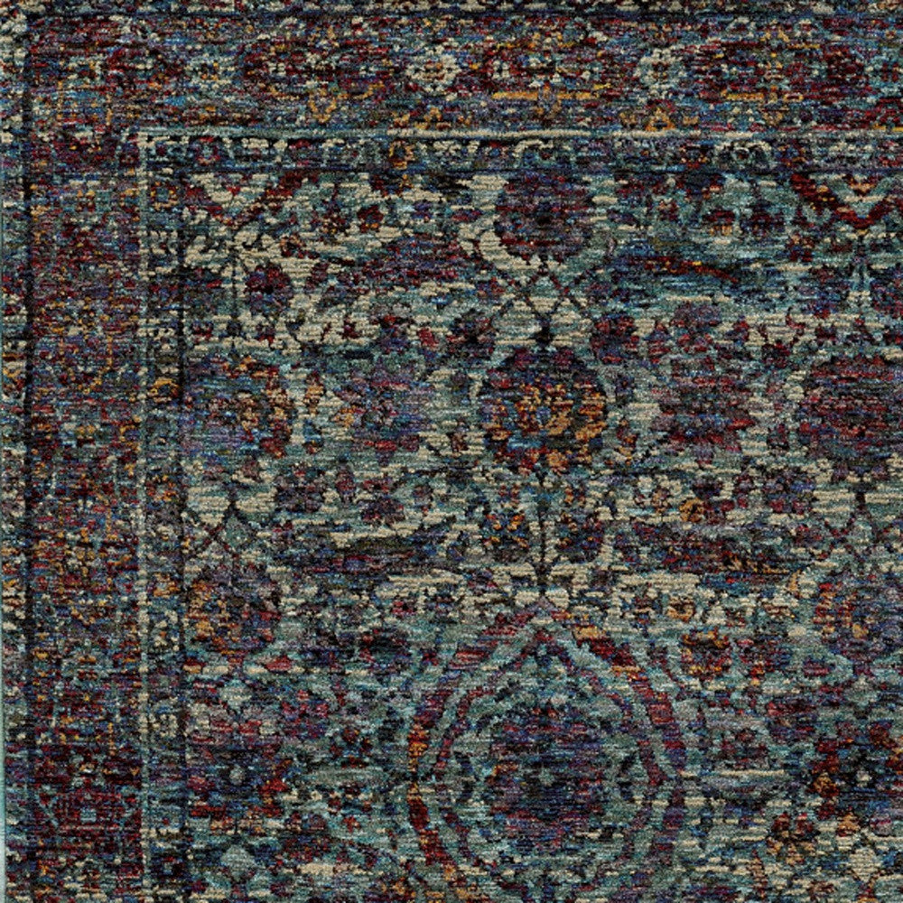HomeRoots 510065 8 x 10 ft. Blue & Purple Oriental Power Loom Stain Resistant Rectangle Area Rug