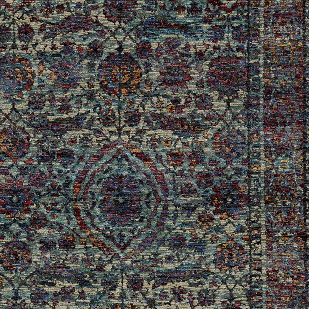 HomeRoots 510066 9 x 12 ft. Blue & Purple Oriental Power Loom Stain Resistant Rectangle Area Rug