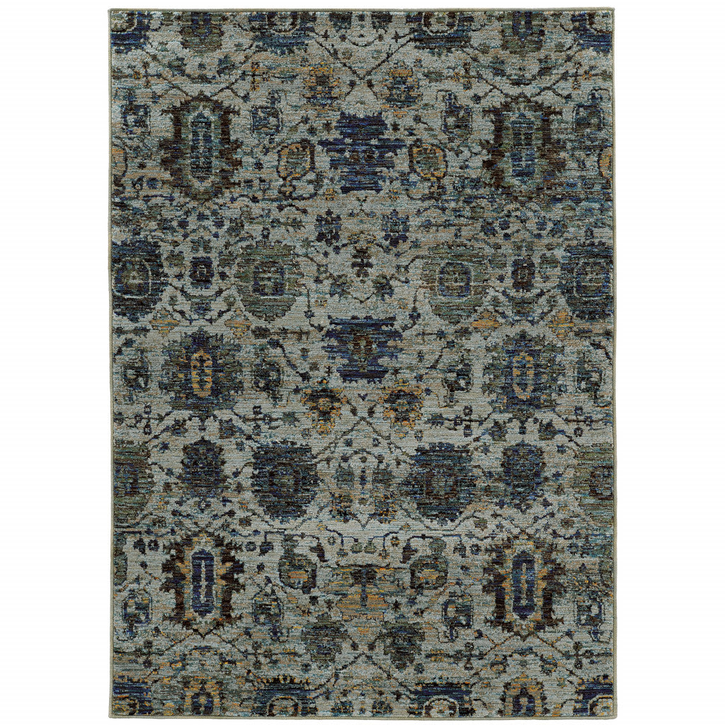 HomeRoots 510073 6 x 9 ft. Blue & Navy Oriental Power Loom Stain Resistant Rectangle Area Rug