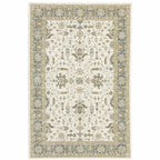 HomeRoots 510097 6 x 9 ft. Ivory Gray & Blue Oriental Power Loom Stain Resistant Rectangle Area Rug